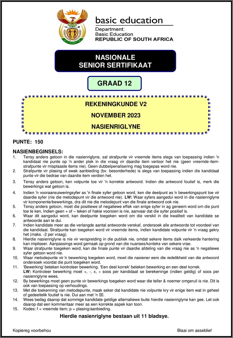 Grade 12 Accounting past paper 2023 – accounting p2 nov 2023 mg afr gr12