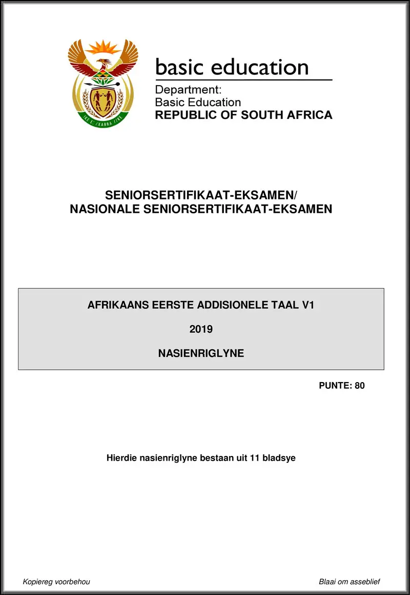 Grade 12 Afrikaans past paper 2019 – afrikaans fal p1 may june 2019 memo gr12