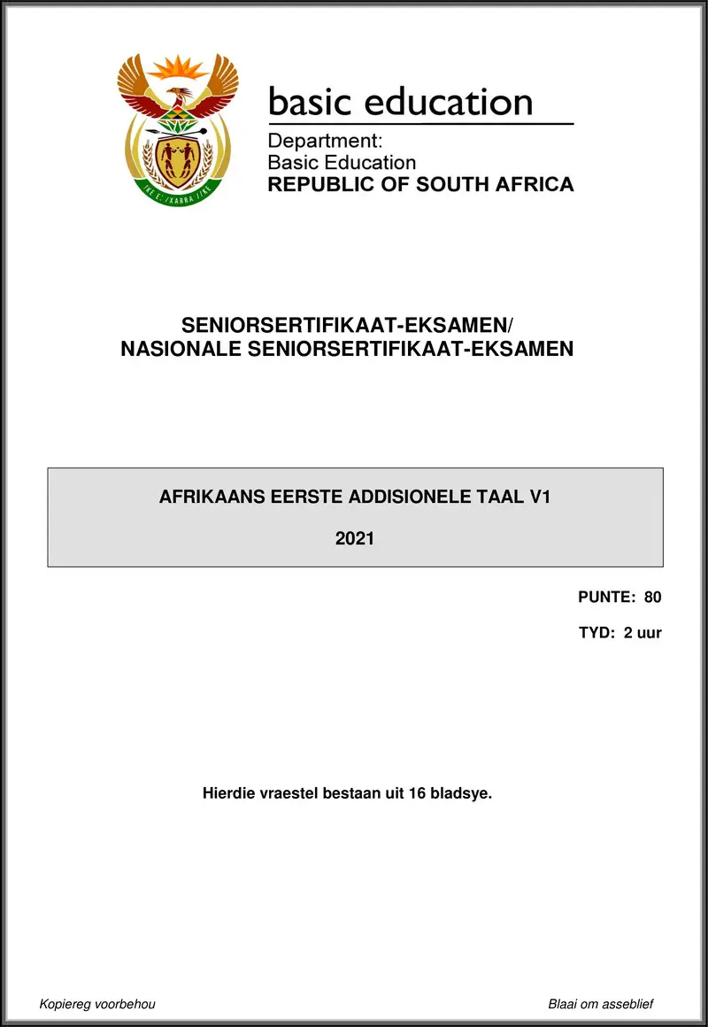 Grade 12 Afrikaans past paper 2021 – afrikaans fal p1 may june 2021 gr12