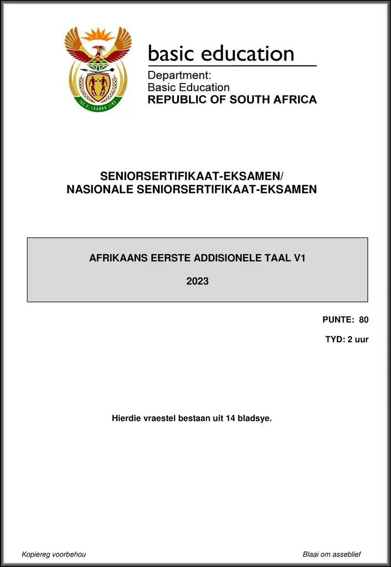 Grade 12 Afrikaans past paper 2023 – afrikaans fal p1 may june 2023 gr12