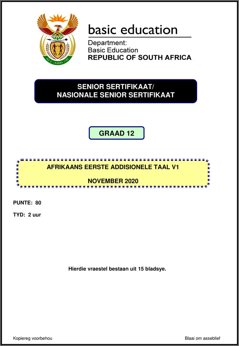 Grade 12 Afrikaans past paper 2020 – afrikaans fal p1 nov 2020 gr12