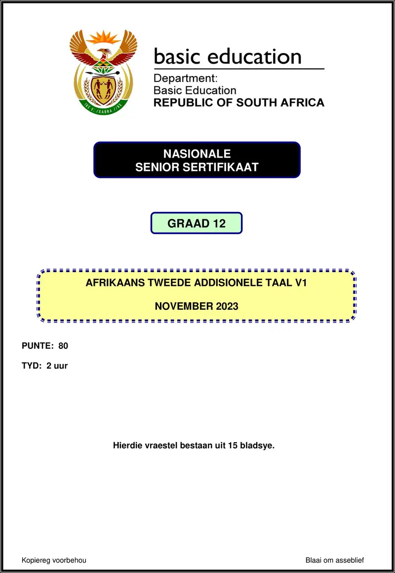Grade 11 Afrikaans past paper 2023 – afrikaans sal p1 nov 2023 gr12