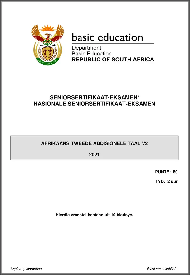 Grade 12 Afrikaans past paper 2021 – afrikaans sal p2 may june 2021 gr12