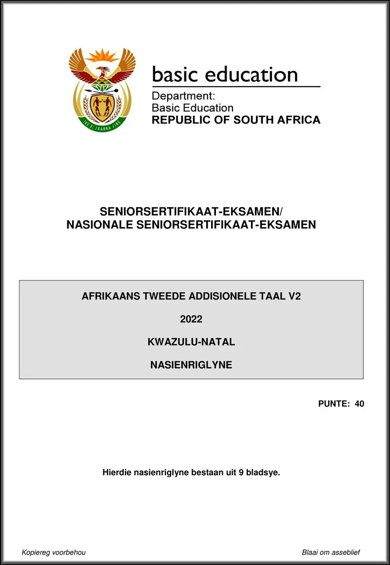Grade 12 Afrikaans past paper 2022 – afrikaans sal p2 may june 2022 mg kwazulu natal gr12