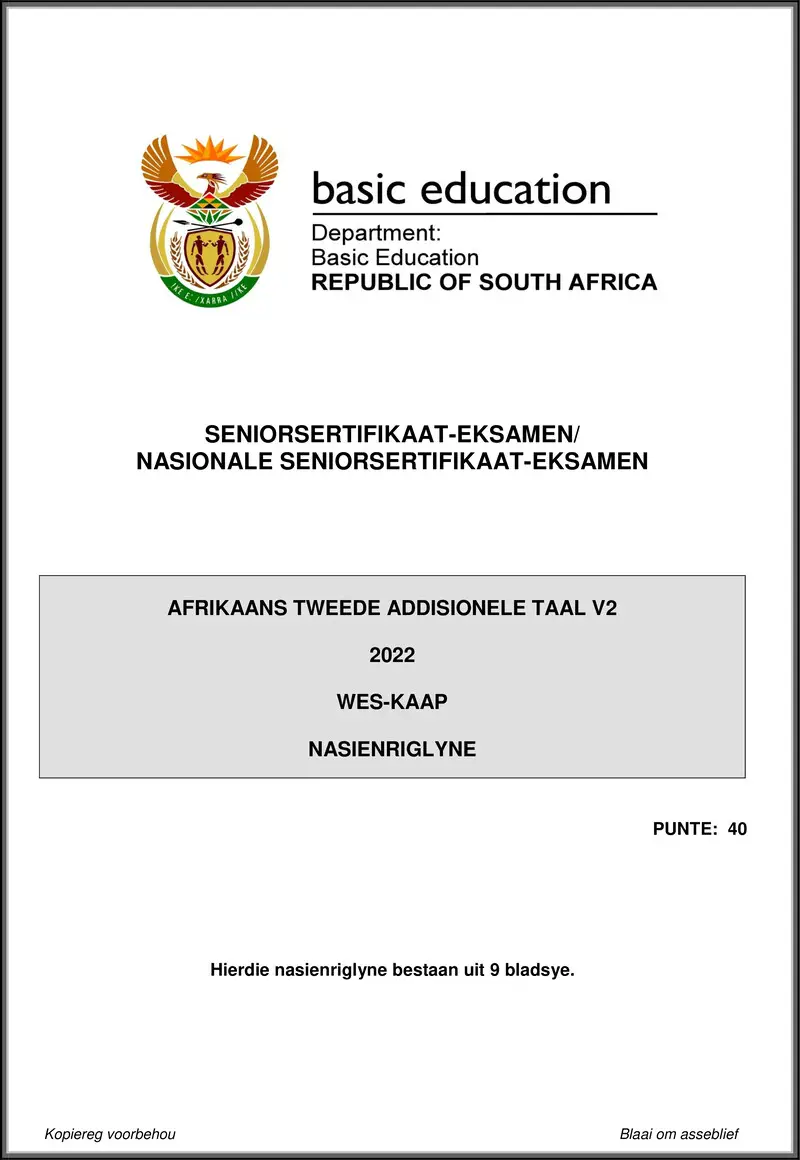 Grade 12 Afrikaans past paper 2022 – afrikaans sal p2 may june 2022 mg western cape gr12