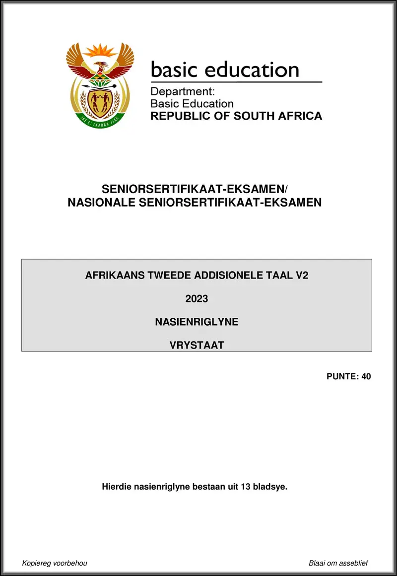 Grade 12 Afrikaans past paper 2023 – afrikaans sal p2 may june 2023 mg free state gr12