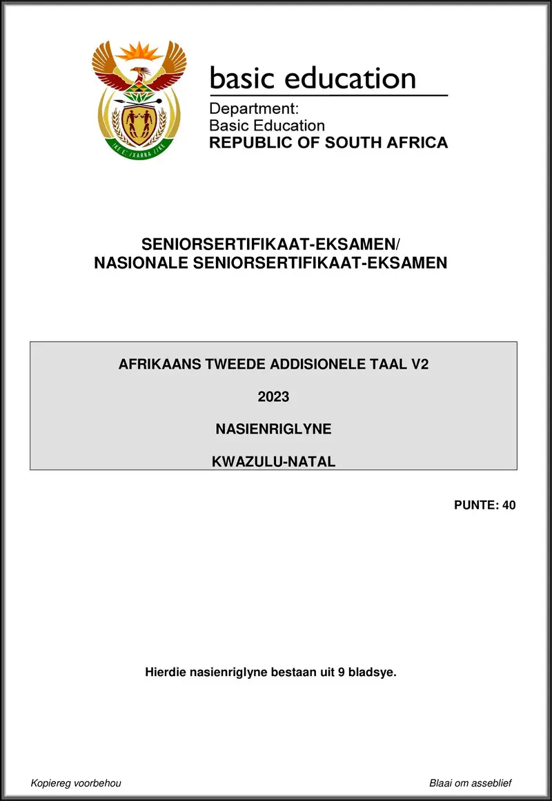 Grade 12 Afrikaans past paper 2023 – afrikaans sal p2 may june 2023 mg kwazulu natal gr12