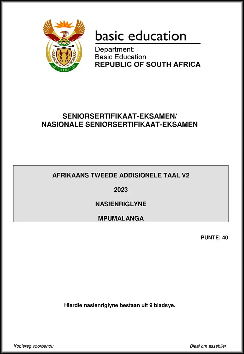 Grade 12 Afrikaans past paper 2023 – afrikaans sal p2 may june 2023 mg mpumalanga gr12