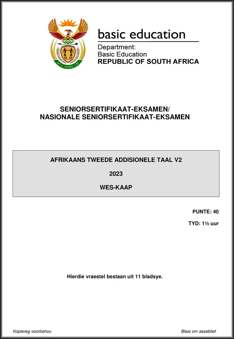 Grade 12 Afrikaans past paper 2023 – afrikaans sal p2 may june 2023 western cape gr12