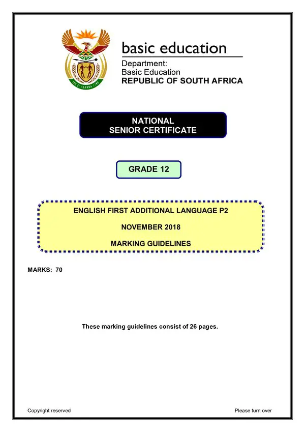 Grade 12 English past paper 2018 – English FAL P2 memo gr12