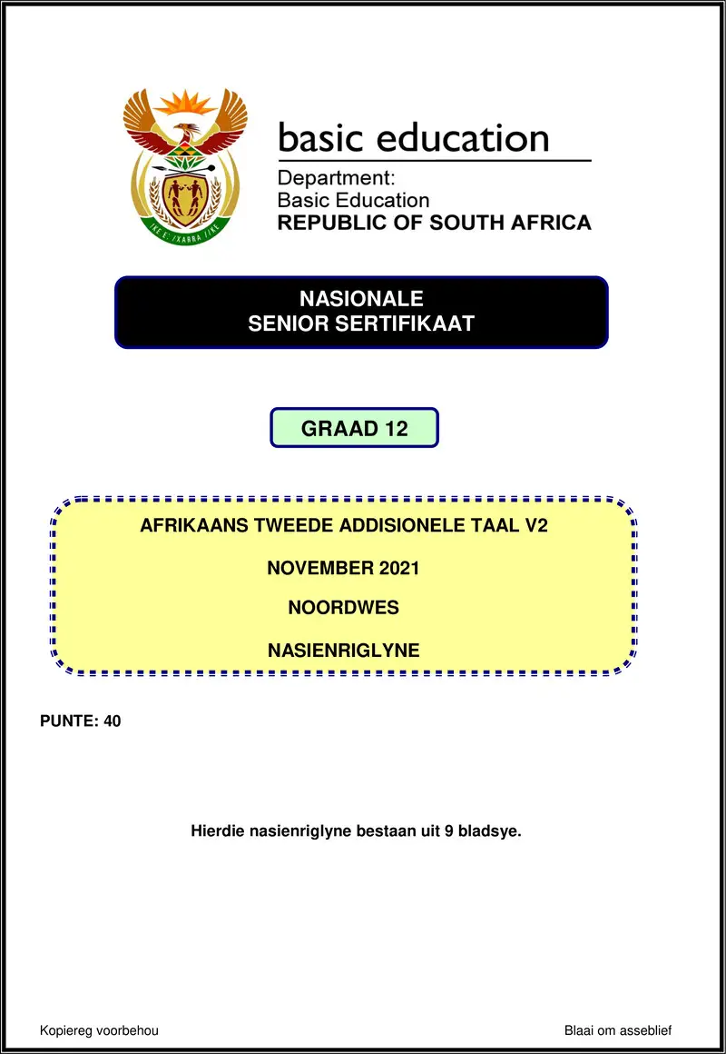 Grade 12 Afrikaans past paper 2021 – afrikaans sal p2 nov 2021 mg north west gr12