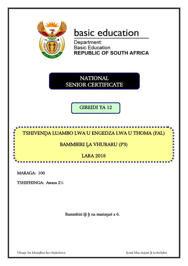 Grade 12 Tshivenda past paper 2017 – Tshivenda FAL P3 gr12