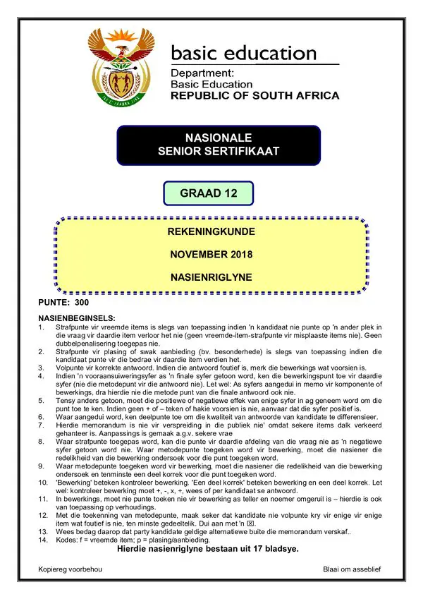 Grade 12 Afrikaans past paper 2017 – Memo 1 (Afrikaans) gr12