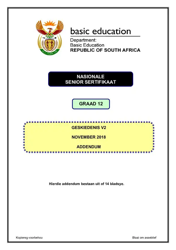Grade 12 Afrikaans past paper 2016 – Paper 2 Addendum (Afrikaans) gr12