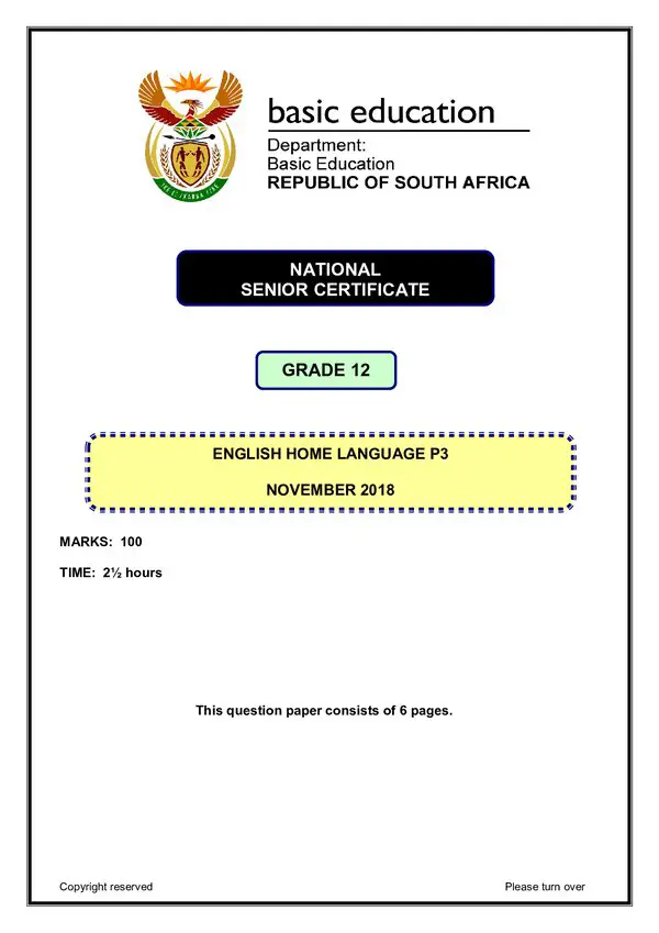 Grade 12 English past paper 2018 – English HL P3 gr12