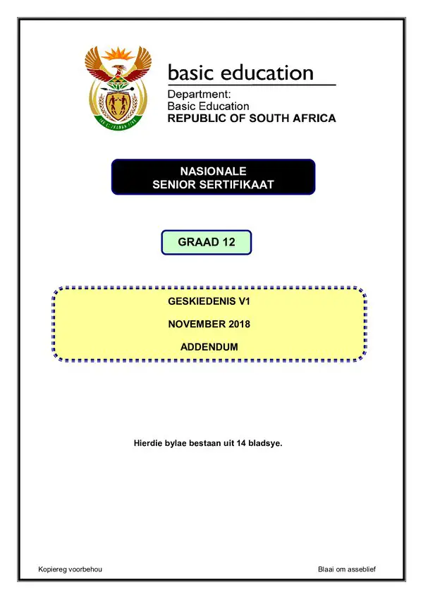 Grade 12 Afrikaans past paper 2017 – Paper 1 Addendum (Afrikaans) gr12