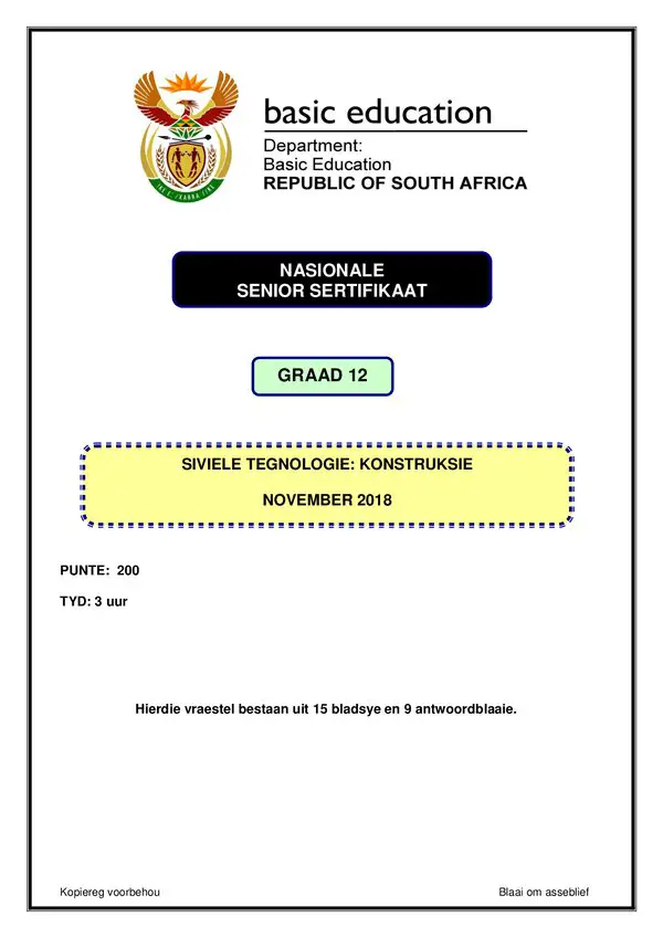 Grade 12 Afrikaans past paper 2018 – Construction Paper 1 (Afrikaans) gr12