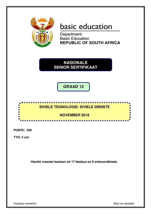 Grade 12 Afrikaans past paper 2018 – Civil Services Paper 1 (Afrikaans) gr12