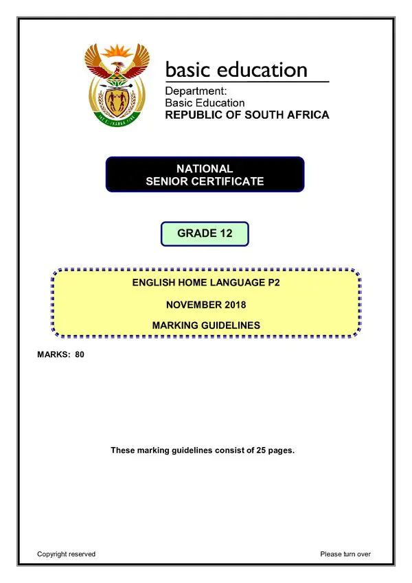 Grade 12 English past paper 2018 – English HL P2 memo gr12