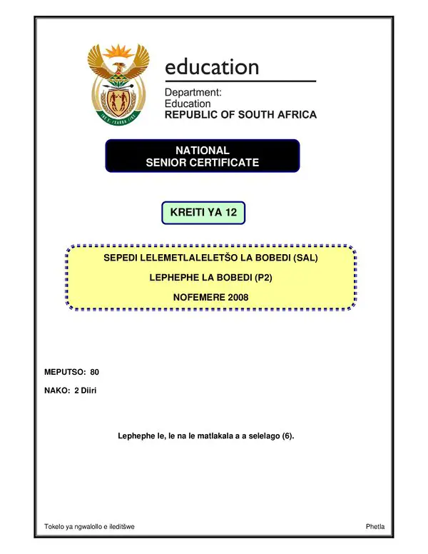 Grade 12 Sepedi past paper 2008 – Sepedi SAL P2 gr12