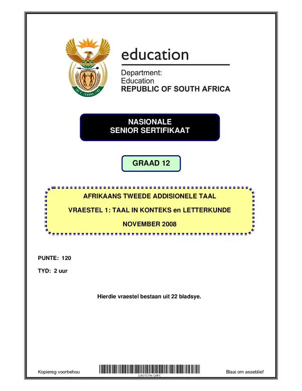 Grade 12 Afrikaans past paper 2004 – Afrikaans SAL P1 (Eastern Cape) gr12