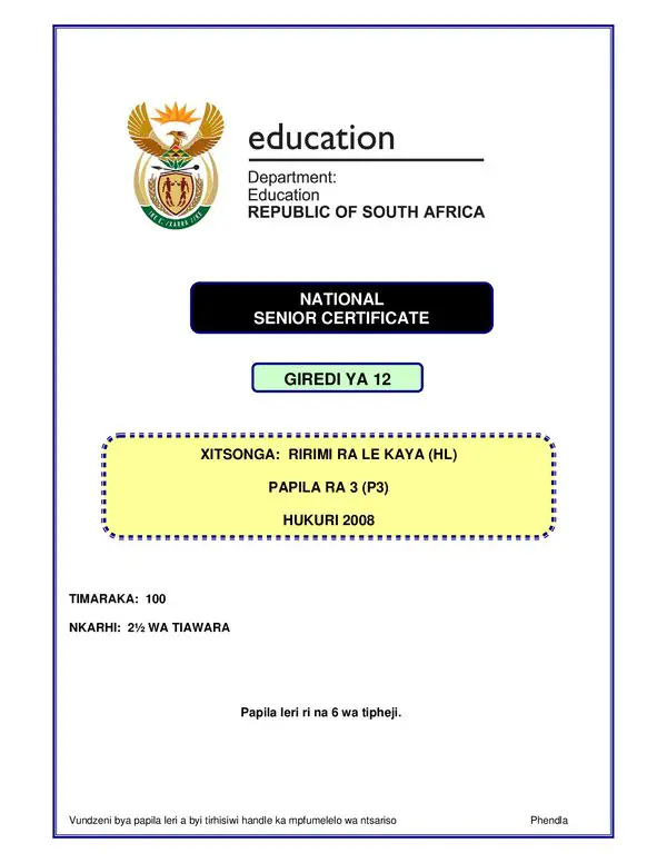 Grade 12 Xitsonga past paper 2007 – Xitsonga HL P3 gr12