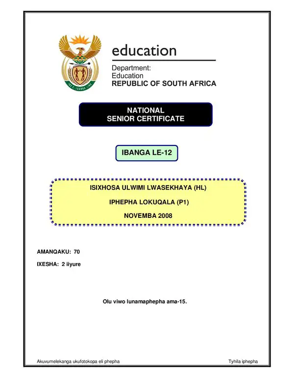 Grade 12 isiZulu past paper 1994 – IsXhosa HL P1 gr12