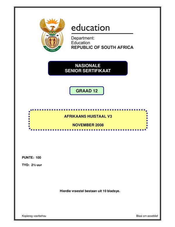 Grade 12 Afrikaans past paper 2007 – Afrikaans HL P3 gr12