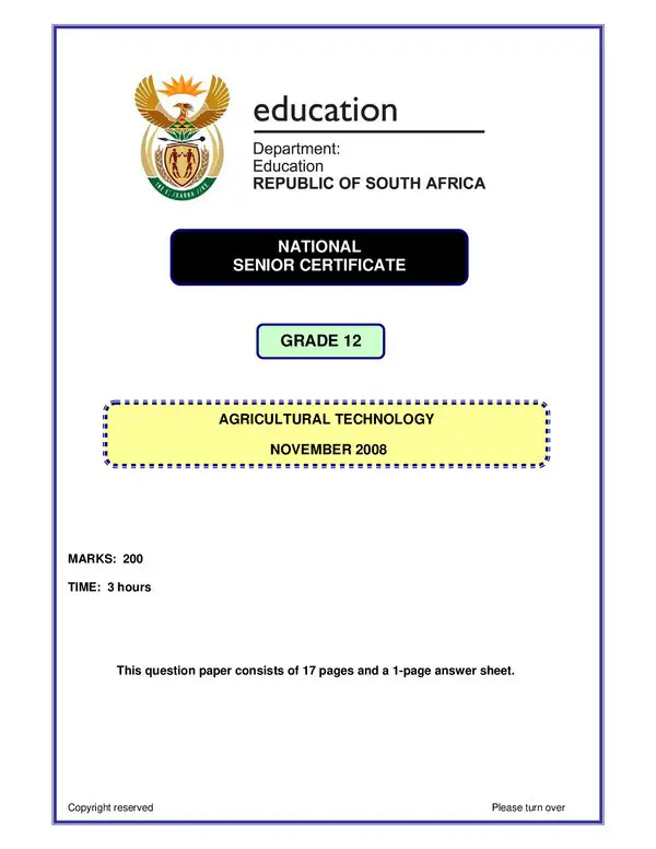 Grade 12 English past paper 2008 – Agricultural Technology P1 English gr12