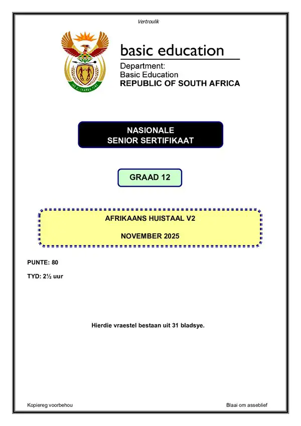 Grade 12 Afrikaans past paper 1994 – Afrikaans HL P2 gr12