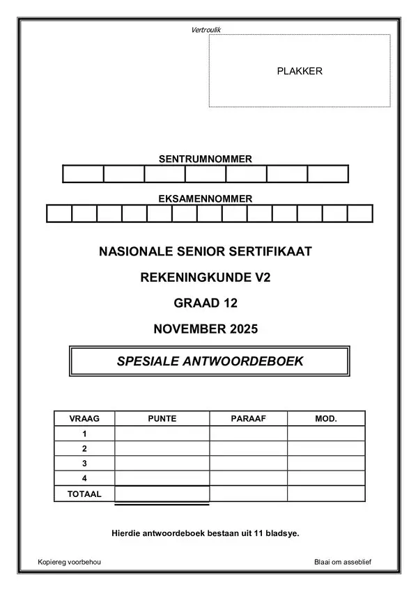 Grade 12 Afrikaans past paper 2024 – Paper 2 Answerbook (Afrikaans) gr12