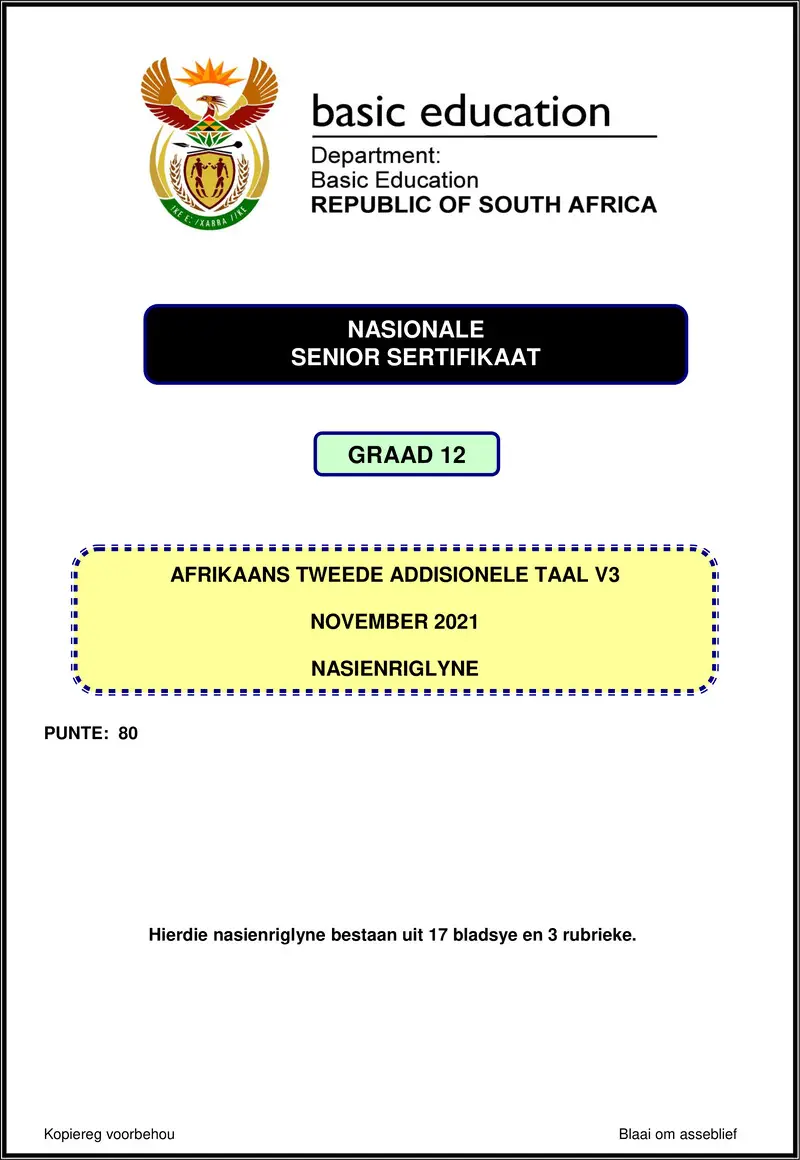 Grade 12 Afrikaans past paper 2021 – afrikaans sal p3 nov 2021 mg gr12