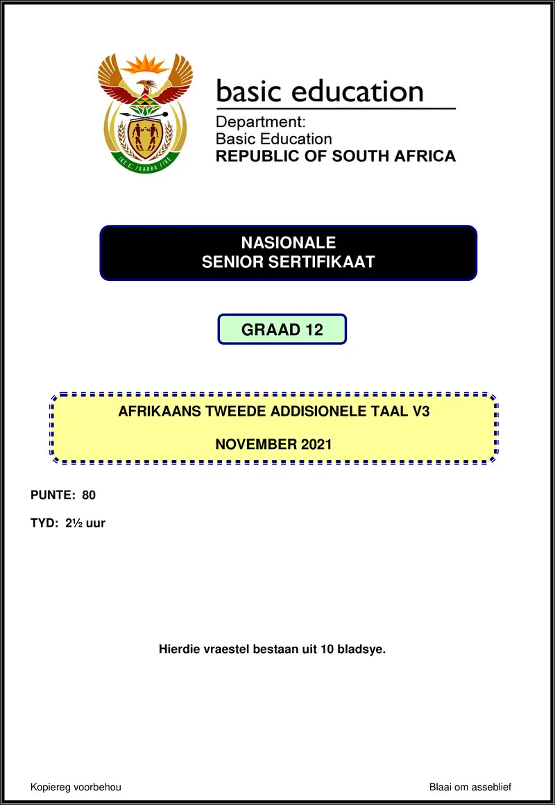 Grade 12 Afrikaans past paper 2021 – afrikaans sal p3 nov 2021 gr12