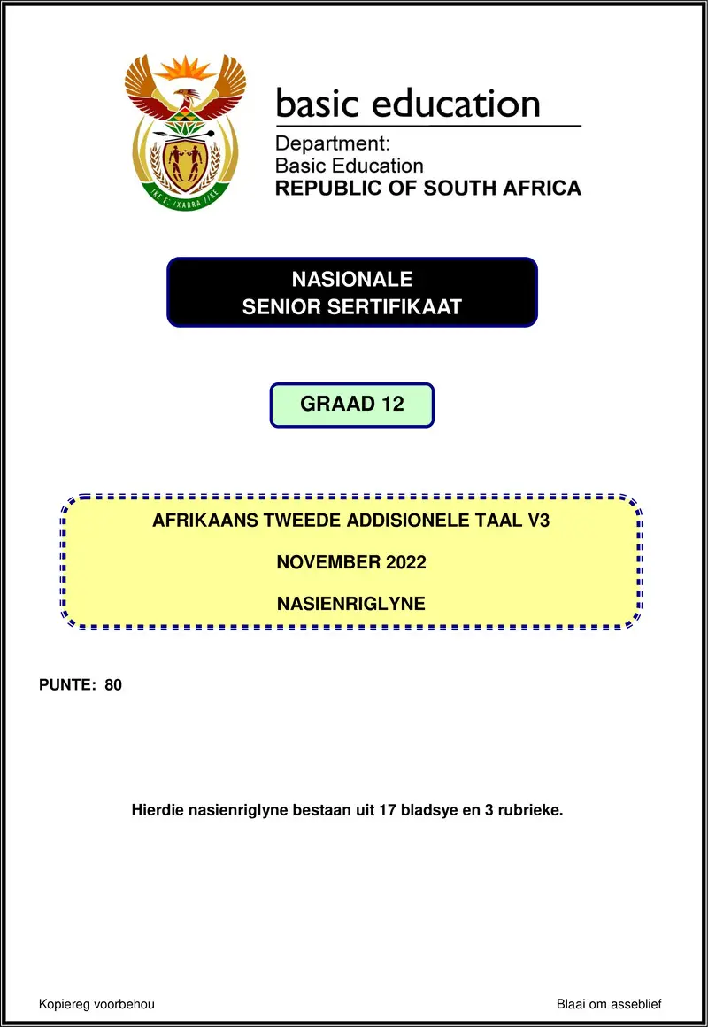 Grade 12 Afrikaans past paper 2022 – afrikaans sal p3 nov 2022 mg gr12