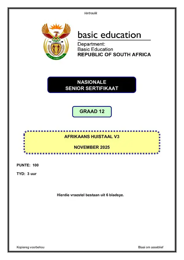 Grade 12 Afrikaans past paper 2015 – Afrikaans HL P3 gr12