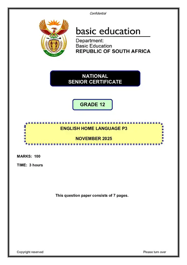 Grade 12 English past paper 2025 – English HL P3 gr12