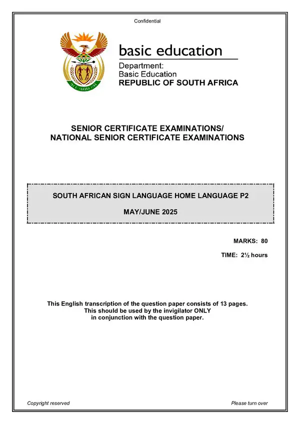 Grade 12 English past paper 2025 – SASL HL Paper 2 gr12