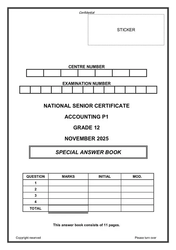 Grade 12 English past paper 2025 – Paper 1 Answer Book (English) gr12