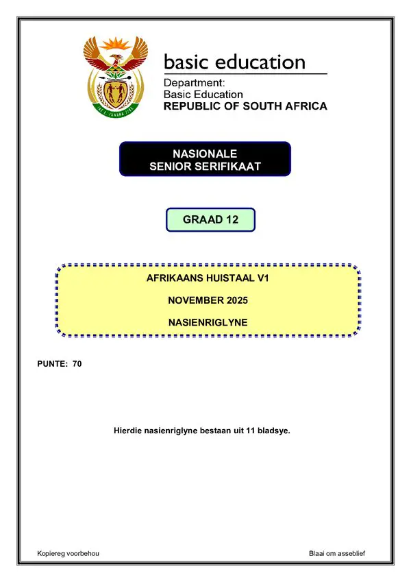 Grade 12 Afrikaans past paper 2012 – Afrikaans HL P1 memo gr12