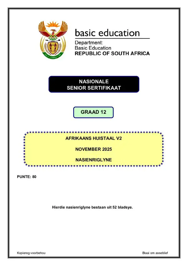 Grade 12 Afrikaans past paper 1994 – Afrikaans HL P2 memo gr12