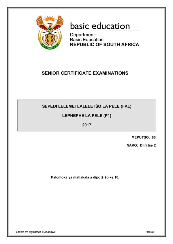 Grade 12 Sepedi past paper 2017 – Sepedi FAL P1 gr12