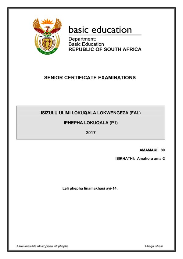 Grade 12 isiZulu past paper 2000 – IsiZulu FAL P1 gr12