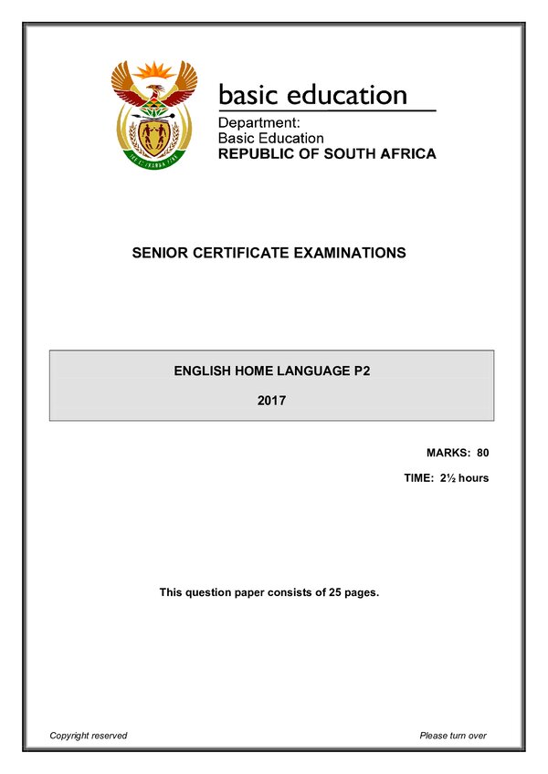 Grade 12 English past paper 2017 – English HL P2 gr12