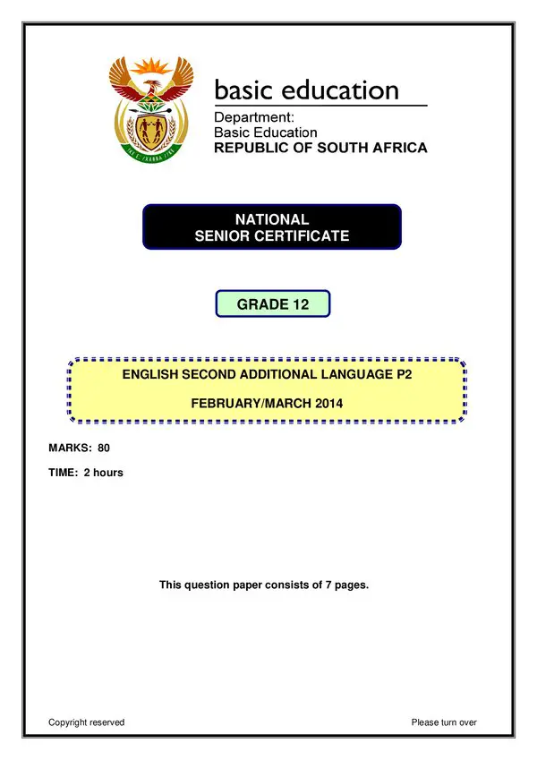 Grade 12 English past paper 2009 – English SAL P2 gr12