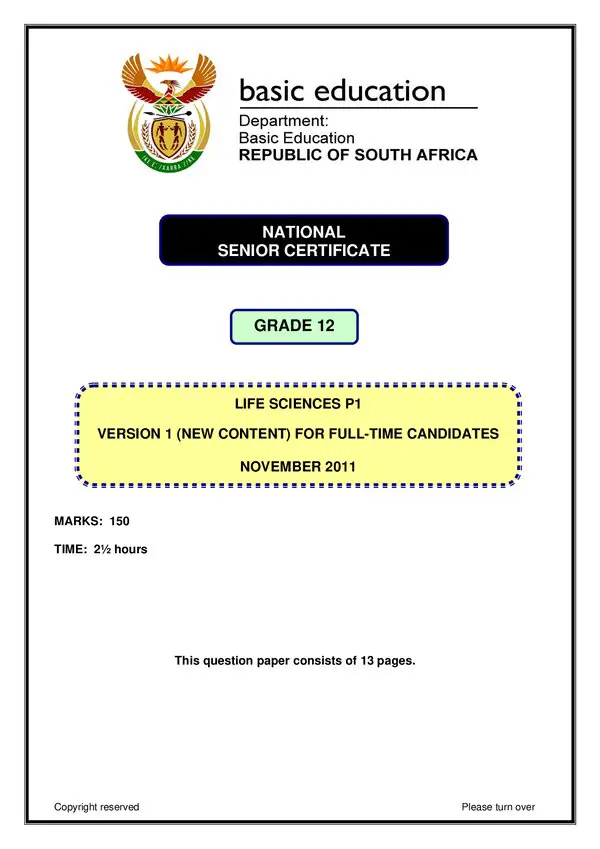 Grade 12 English past paper 2011 – Paper 1 Version 1 (English) gr12