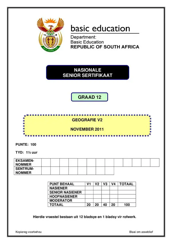 Grade 12 Afrikaans past paper 2011 – Paper 2 (Afrikaans) gr12