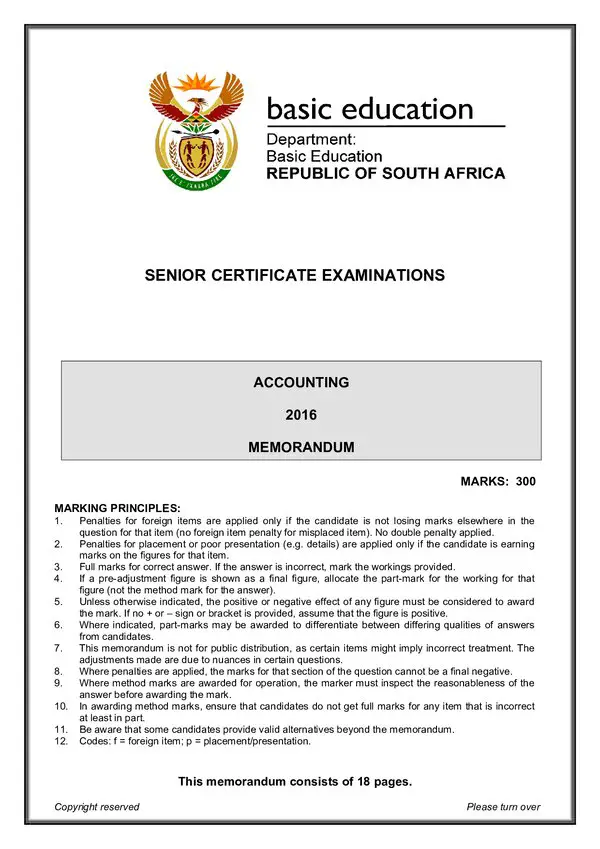 Grade 12 English past paper 2016 – Memo 1 (English) gr12