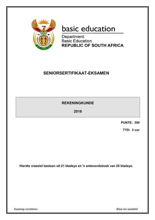 Grade 12 Afrikaans past paper 2016 – Paper 1 (Afrikaans) gr12