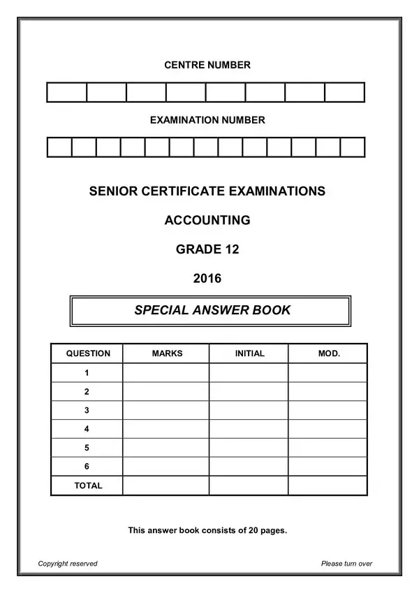 Grade 12 English past paper 2016 – Paper 1 Answer Book (English) gr12