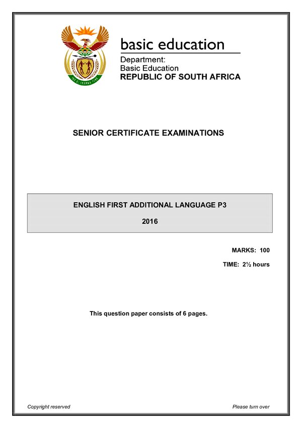 Grade 12 English past paper 2015 – English FAL P3 gr12